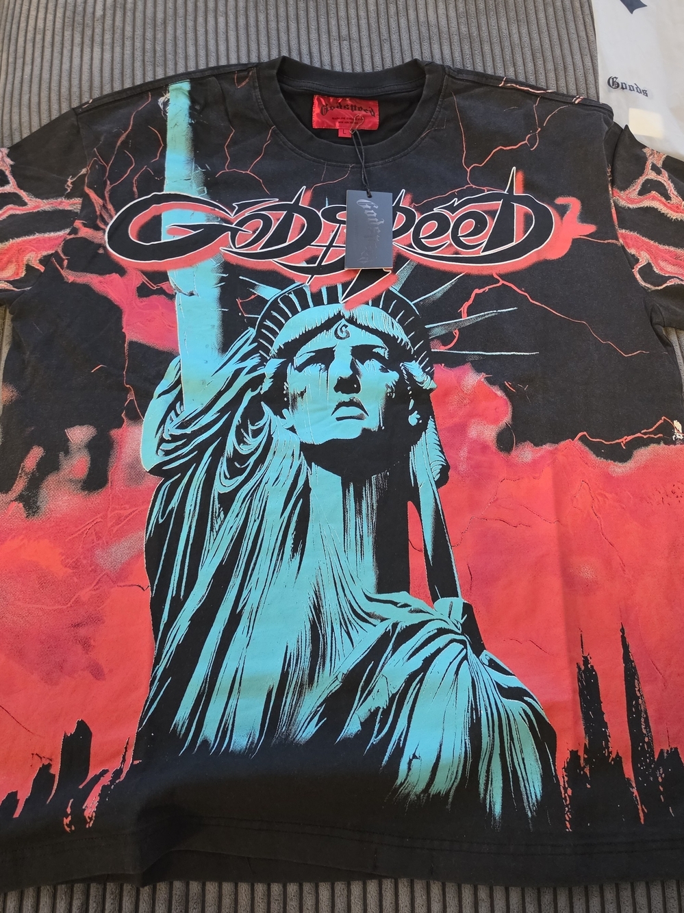 Godspeed Statue of Liberty Graphic Tee in Black & Teal